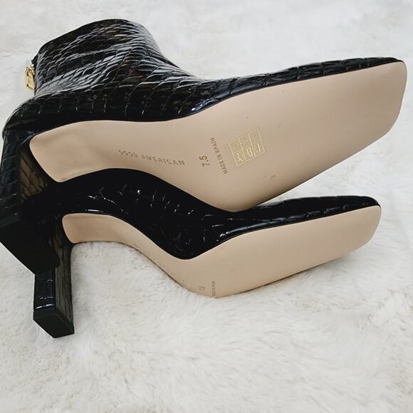 NEW Good American Black Patent Croc Embossed Leather Ankle Boot - Picture 5 of 10